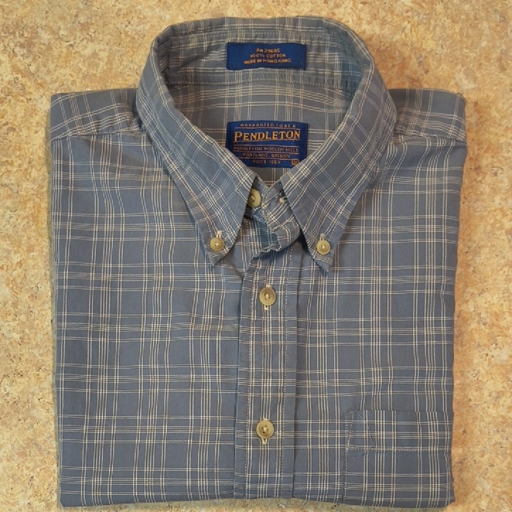Pendleton Blue and White Plaid Button-Down Shirt